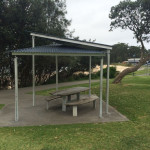 mollymook beach covered picnic table with path